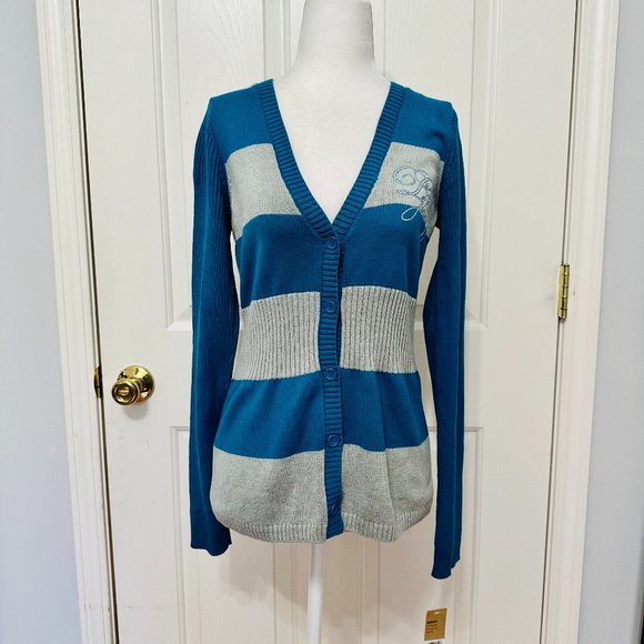 DKNY JEANS KNIT EMBELLISHED STRIPES CARDIGAN - Picture 1 of 9